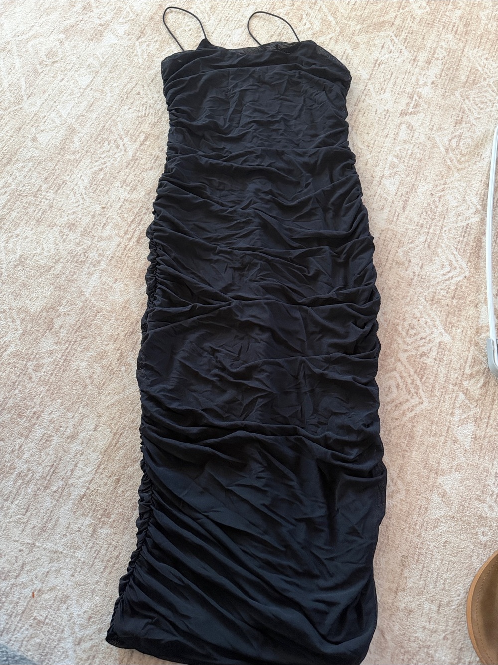 Elegant Black Ruched Maxi Dress with Spaghetti Straps